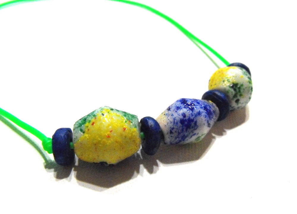 Sexy Beach Inspired Necklace - Womens Spring/Summer Fashion, Teen Girls, Necklaces, Blue, Green, Yellow, White, Glass, Ceramic, Rubber