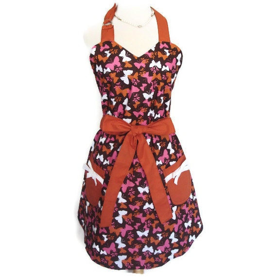 Autumn Butterflies Reversible Apron - Cute Retro Aprons for Women