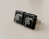 French Horn Cufflinks, Musical Instruments in Black Resin Cabochons, Resin Jewelry, Music Jewelry