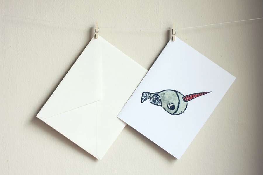 Free Shipping - Greeting Card - Little Narwhal, with Envelope