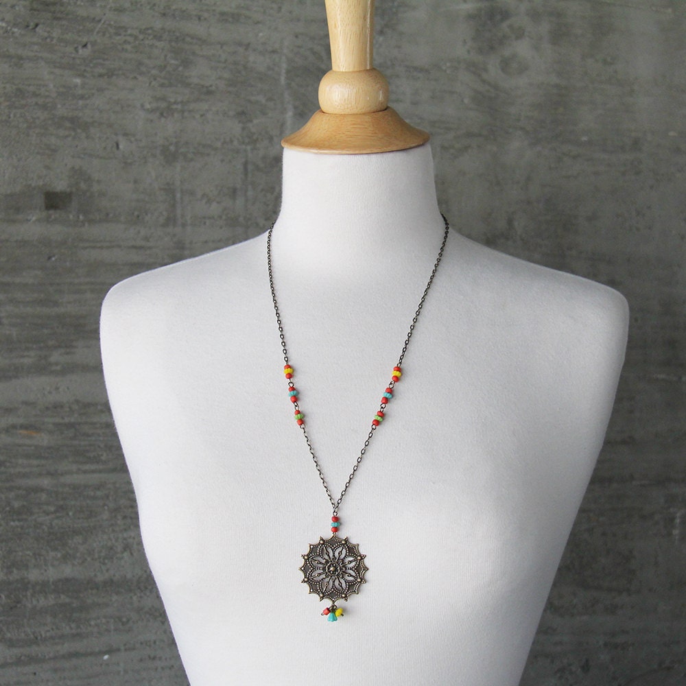 Moroccan Wheel Geometric Antique Bronze Necklace