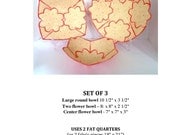 Scallop edge flower fabric bowl pattern, original design, set of 3