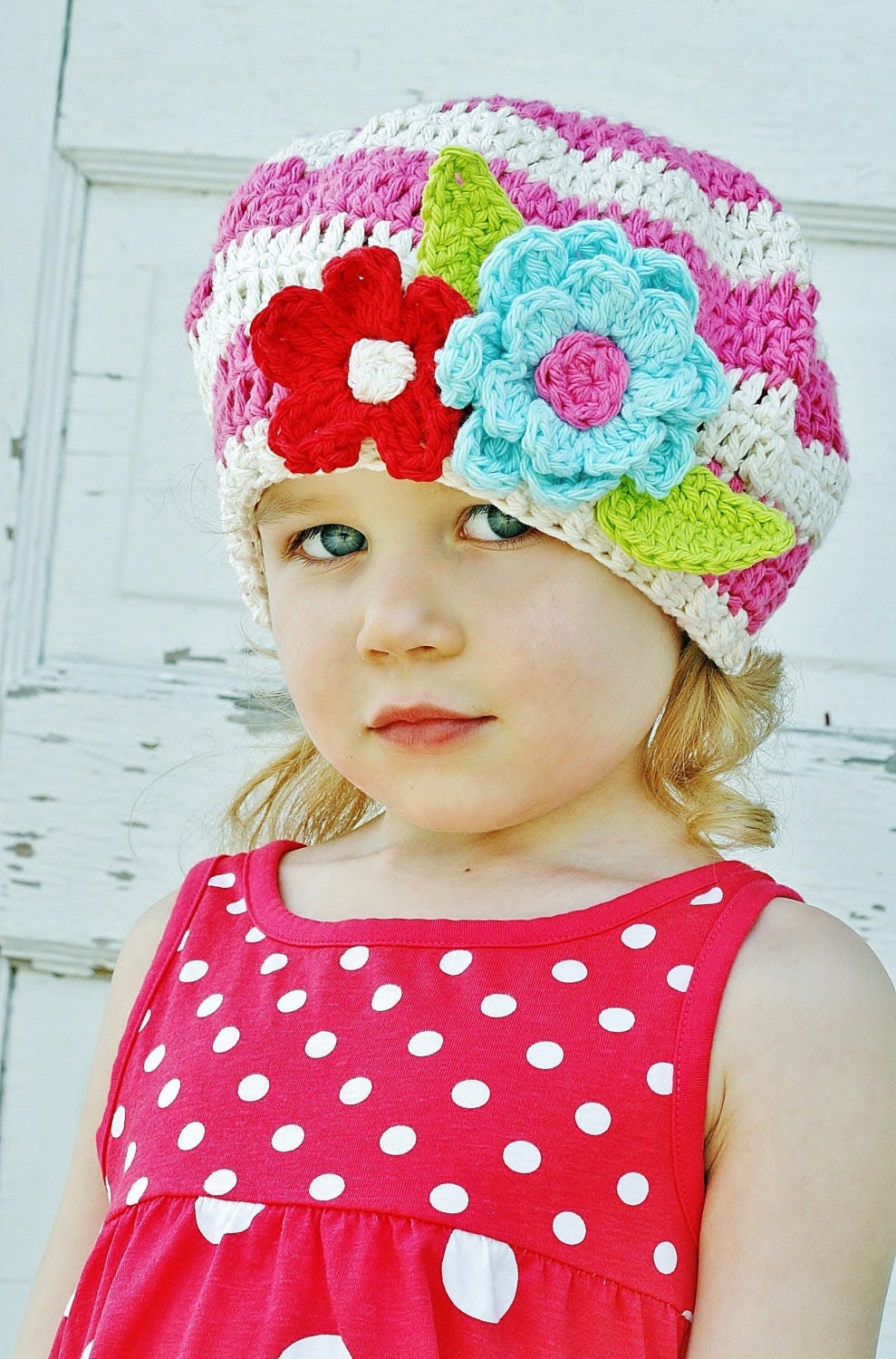 Girls Hat, crochet, Slouchy, Beret, Bubblegum Pink, Off-White, Aqua Blue, Red, Green, Handmade, Spring, Knit, Kids, Accessories