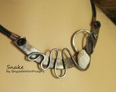 Antiqued African Snake Tribal Necklace with White Agate Beach Stone