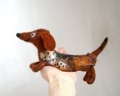 Geronimo - Dachshund, Small Art Puppet Lovely Dog Marionette, Felted Cute Stuffed Toy. brown orange coffee.  MADE TO ORDER .