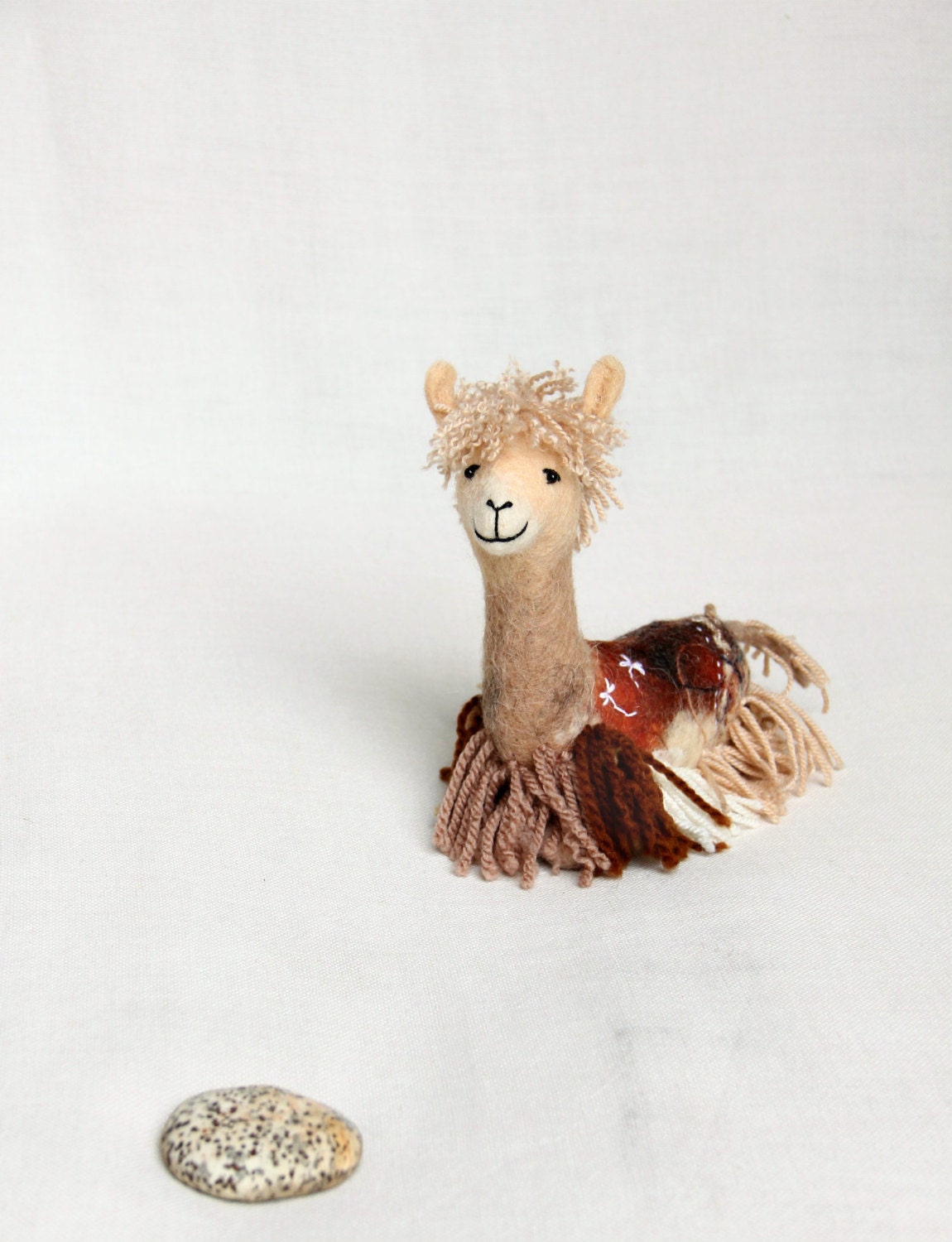 Lena - Felt Alpaca, Art Marionette, Puppet Handmade Stuffed Toy, Llama. cream beige brown neutral. SPECIAL ORDER for Pat .