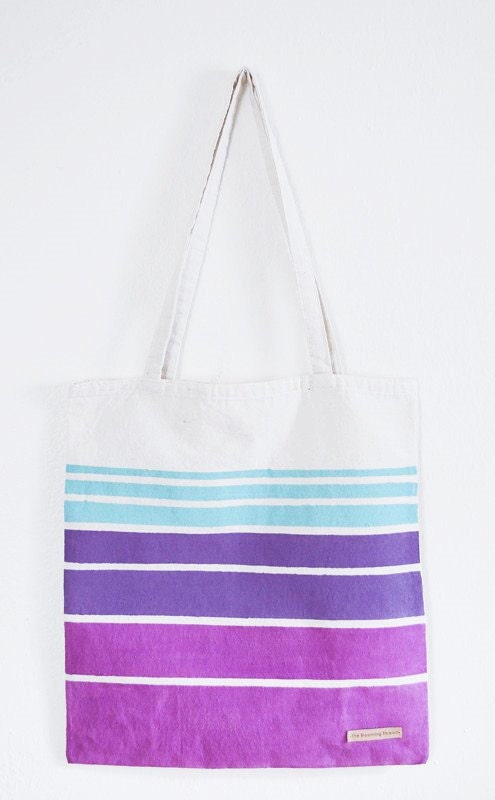Purple Stripped Tote - Screen Printed Reusable Day Bag