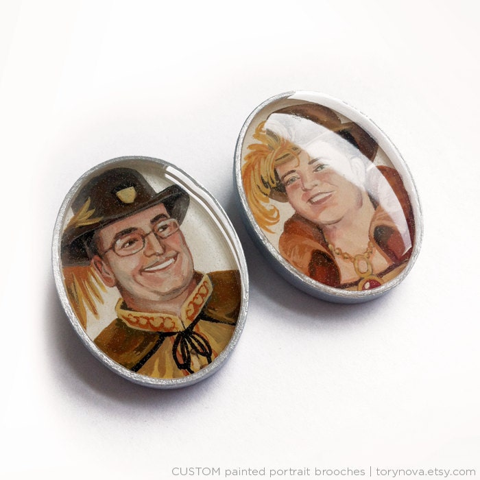 EXAMPLE of Custom Large Painted Portrait PENDANT or BROOCH (Great gift for a family member or friend)