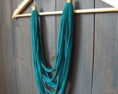 Turquoise Super Soft Cotton Jersey Multistrand Necklace, Gold Accents