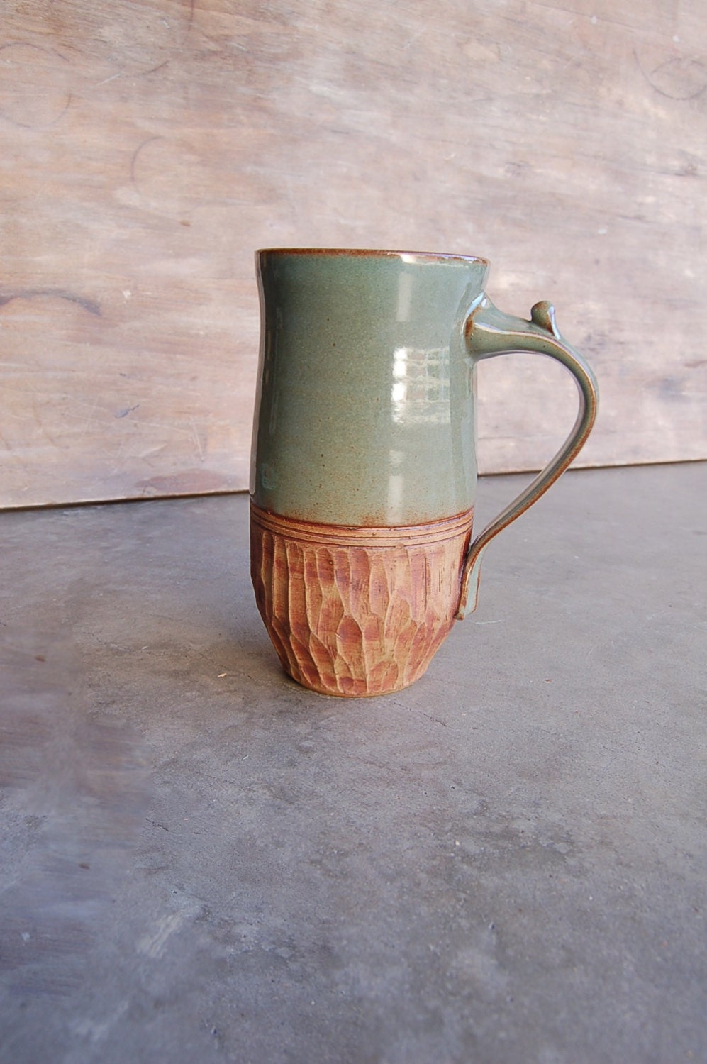 Stoneware Mug 28 oz, Handmade Ceramic Pottery Keramik Kitchen Serving Dining Housewares Caffeine Lover's Cup in Sage Green and Brown