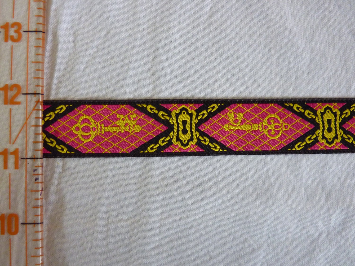 Beautiful Lock and Key Woven Ribbon sold per yard