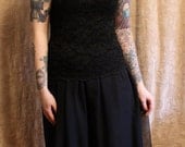 Vintage Goth 80s Mallory for All That Jazz One Piece Wide Leg Jumpsuit Black Lace and Chiffon