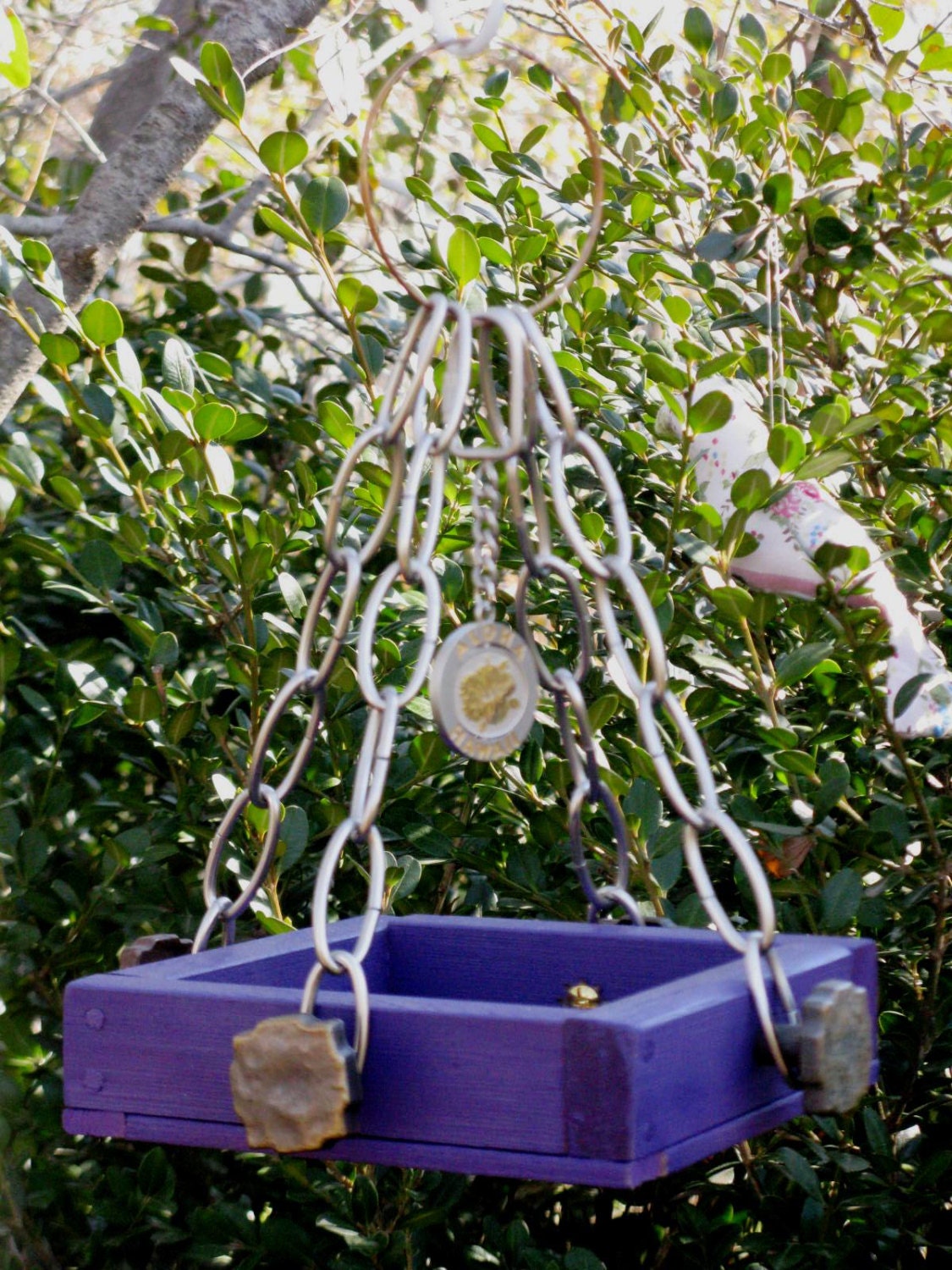 Hawaii's Sunset - Purple Hanging Bird Feeder Tray - Recycled Materials, Vintage Hardware