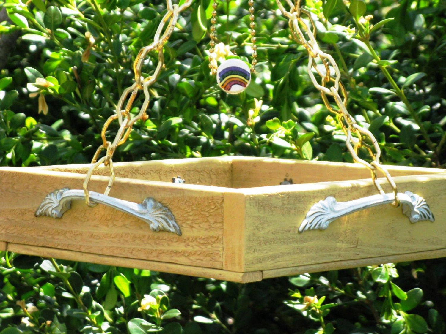 Color My Rainbow - Yellow Cedar Bird Feeder Tray,  Recycled Materials, Porcelain