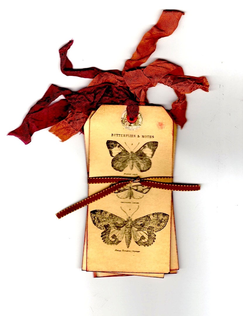 Tea Stained Butterfly Tags