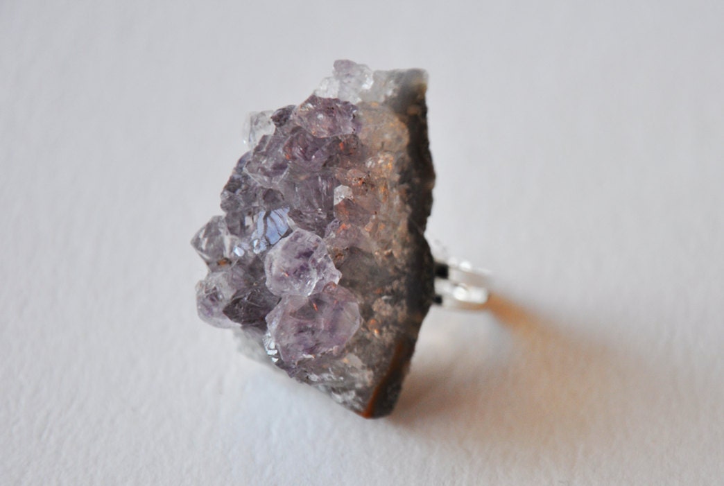 Amethyst Druzy Ring - Rough Cut - Cluster Nugget - Rock Specimen - February Birthstone - Purple Number 3