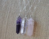 Amethyst Sterling Silver Neckalce - Rose Quartz Sterling Silver Necklace - Clear Quartz Sterling Silver Necklace - You Pick The Stone
