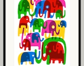 Psychadelephants - Limited edition fine art print by Lo Cole