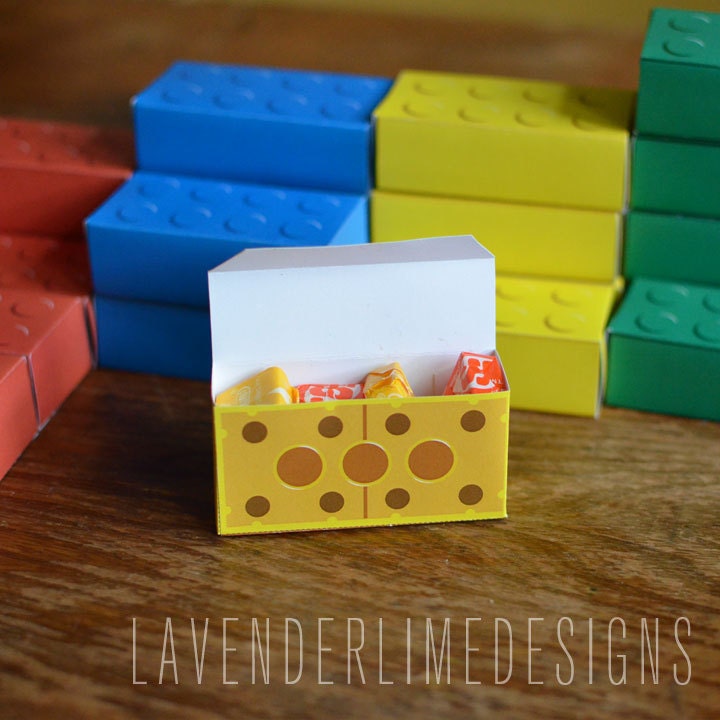 DIY Printable Lego-Inspired Building Blocks Favor Boxes 4-colors