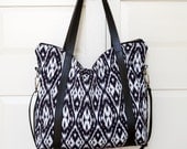 Diaper Bag -Bohemian Purple Fabric - 3 Pockets - Adjustable Straps - Large Size in Cotton Fabric