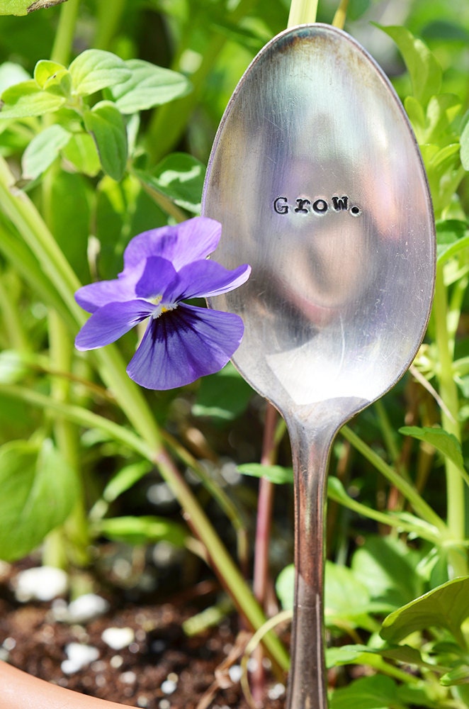 Grow Garden Marker Hand Stamped Personalized Plant Marker by the Copper Fox