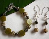 Jade, Pyrite and Sterling Silver Bracelet and Earrings