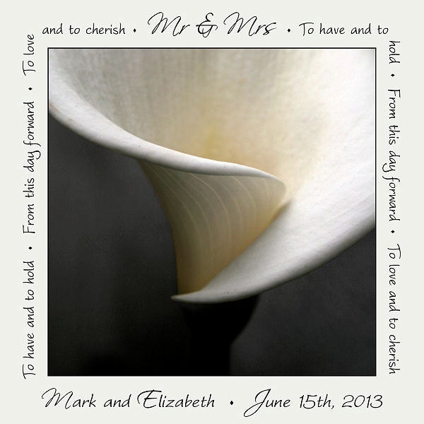 Personalized wedding photograph, anniversary home decor, calla lily print, gift 20 and under, 8x8-inch fine art flower photo