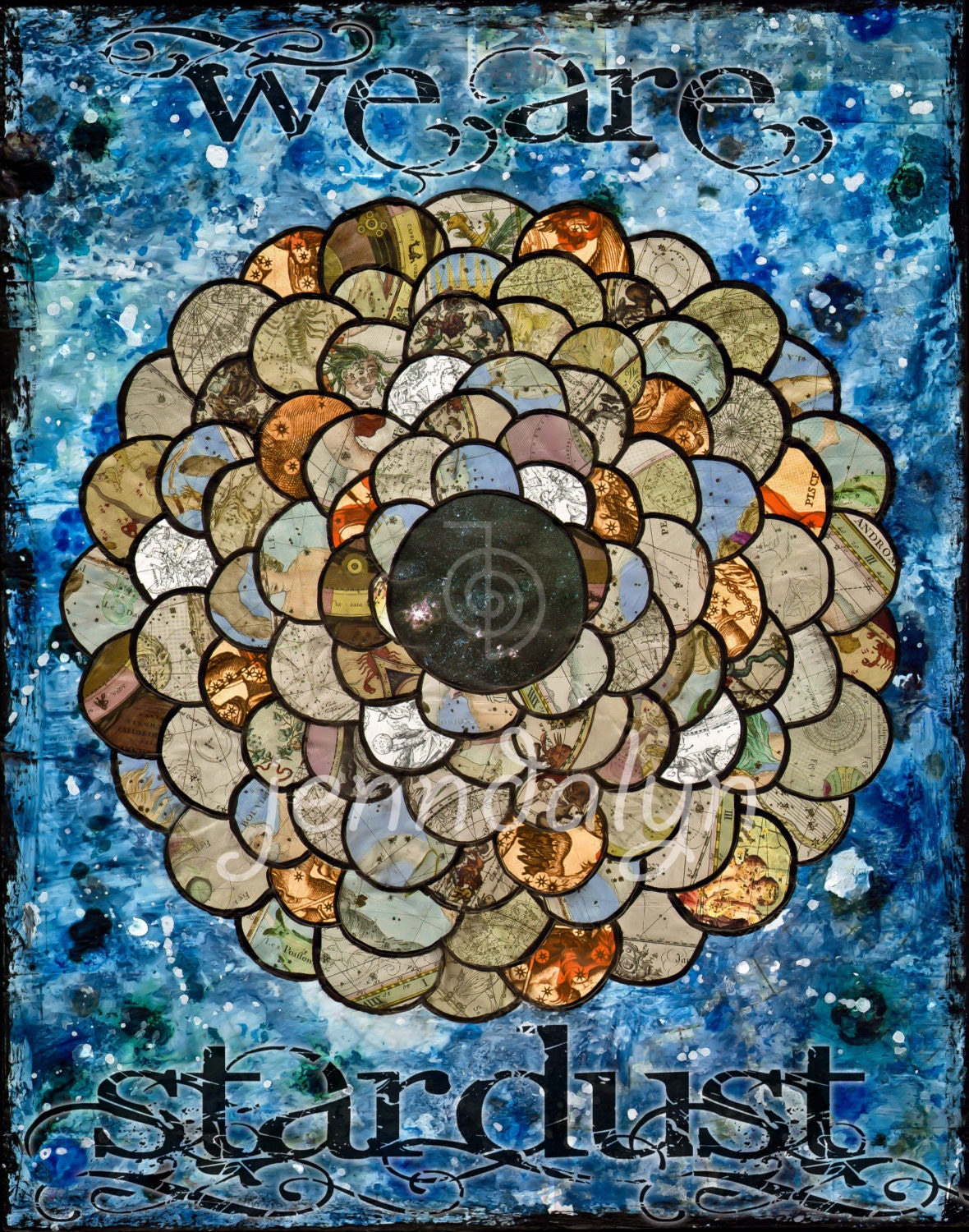 constellation print poster stars space stellar map 8 x 10 paper PRINT mixed media collage art galaxy blue turquoise