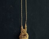 raw cognac brown baltic amber bohemian crochet goldfilled necklace, handmade contemporary jewelry, ooak