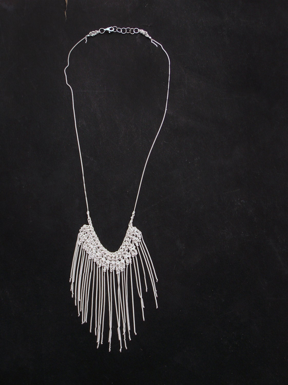 white fringe 925 silver crochet necklace