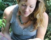Beaded Necklace and Earring set with Green Aventurine, 2 strands, earth tone, semi-precious stones, 17 inches, neutrals