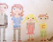 Completed Custom Family Portrait in Cross Stitch