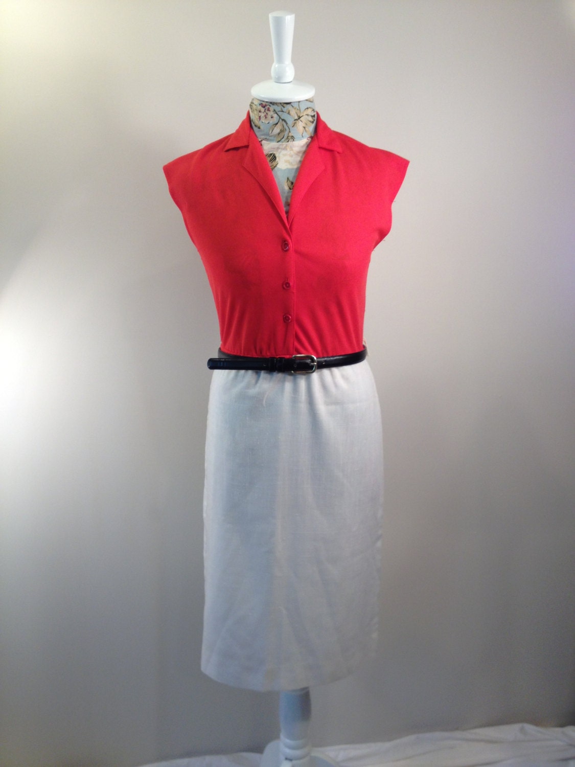 Two Toned Red & White Vintage Day Dress