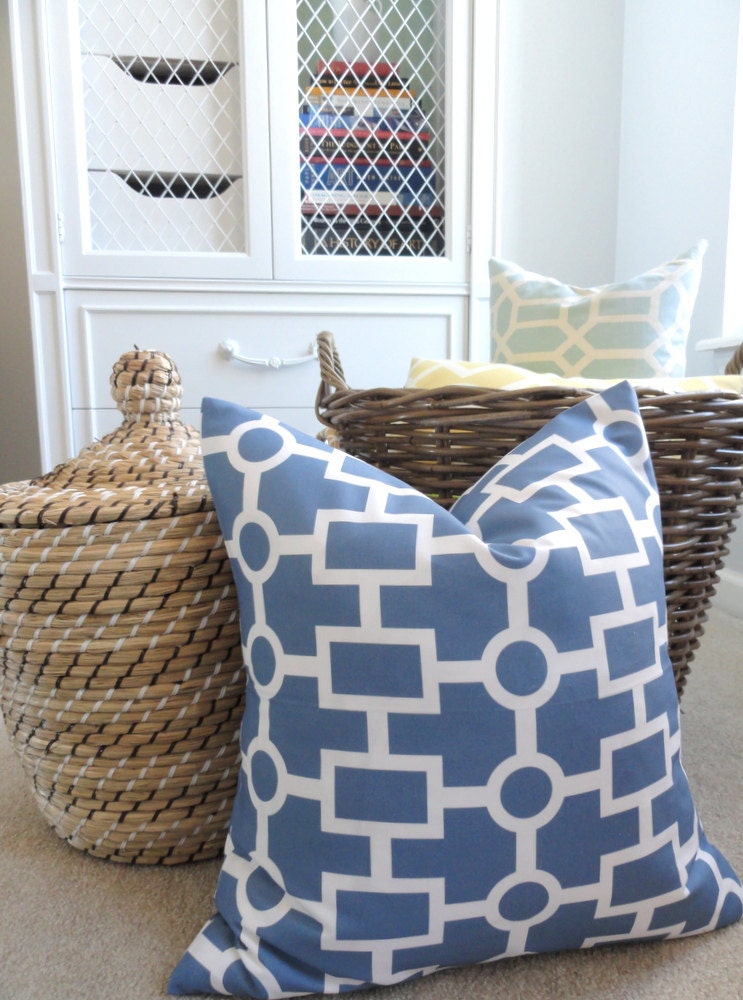 Navy and White Geometric Pillow Cover - Designer Decorative Pillow  - 18 inches - Pillow Cover - Blue - White - Throw Pillow