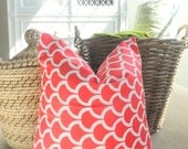 Coral Geometric Pillow Cover - 18 x 18 - Decorative Pillow - Coral and White
