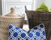 Navy Outdoor Pillow Cover - Geometric - Lumbar - Accent Pillow - Throw Pillow - Navy and White