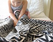 Handmade Baby Blanket -  Reversible Black Ikat and Rose Pin tuck  - Fair Isle Black Baby Bedding