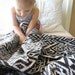 Handmade Baby Blanket -  Reversible Black Ikat and Rose Pin tuck  - Fair Isle Black Baby Bedding