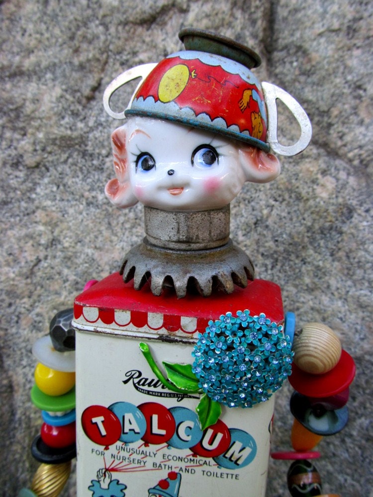 Vintage Tin Assemblage Art Doll / Circus Dog