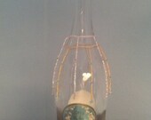Soft Gold Seed Bead and Blue Swarovski Bicone Wine Bottle Drape