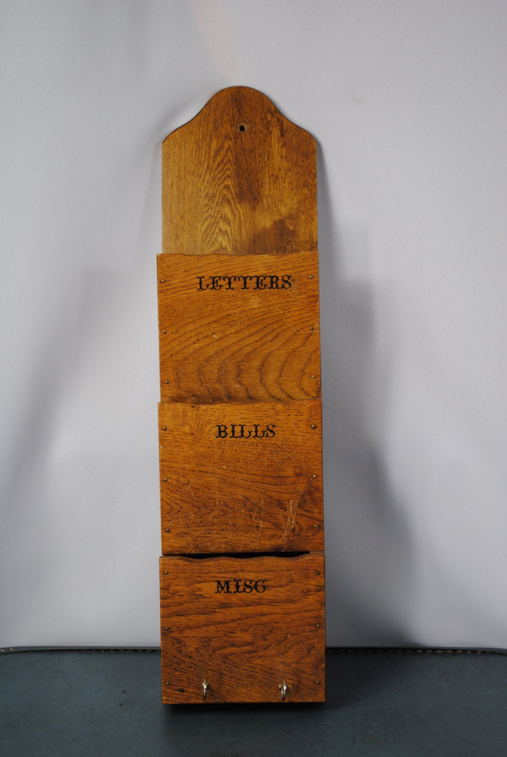 Vintage 60s WOODEN HANGING ORGANIZER. For Bills / Letters / Misc / Keys