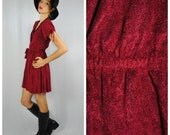 Vintage Burgundy GRUNGE GLAM V-Neck Mini Dress. (S)
