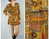 Vintage AUTUMNAL Colors BOHO Paisley Mini Dress. (Medium)