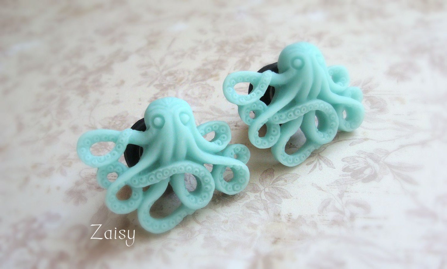 Octopus Plugs, Aqua, Blue, Ivory, Gauged Ears Sizes 1/2 inch, 00g, 0G, 2G, 4G , 6G, 4mm, 5mm, 6mm, 8mm, 10mm, Available for Pierced Ears