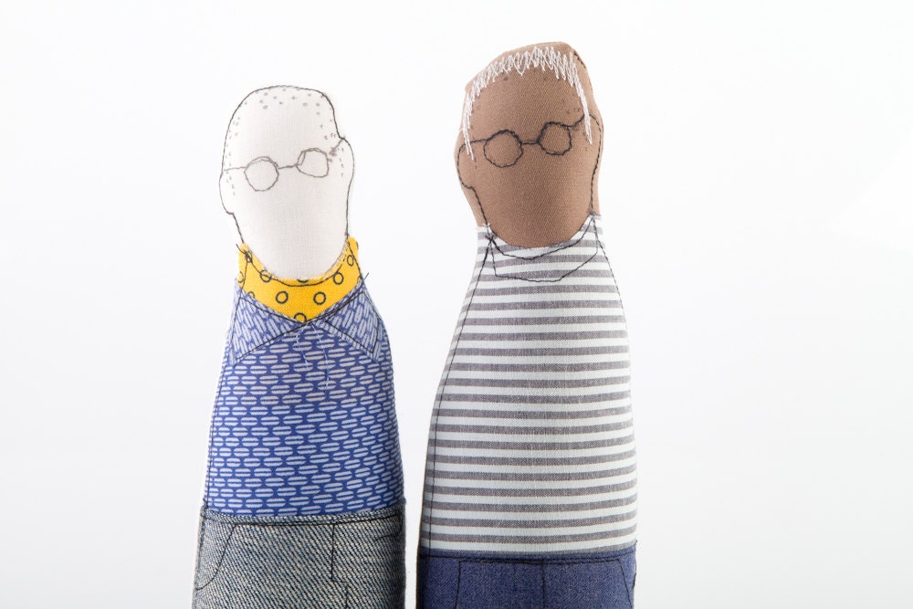 Two men - Mixed couple - LGBT Pride - Father Day , Proud family - two Fathers in shades of gray and blue stripes and dots -handmade