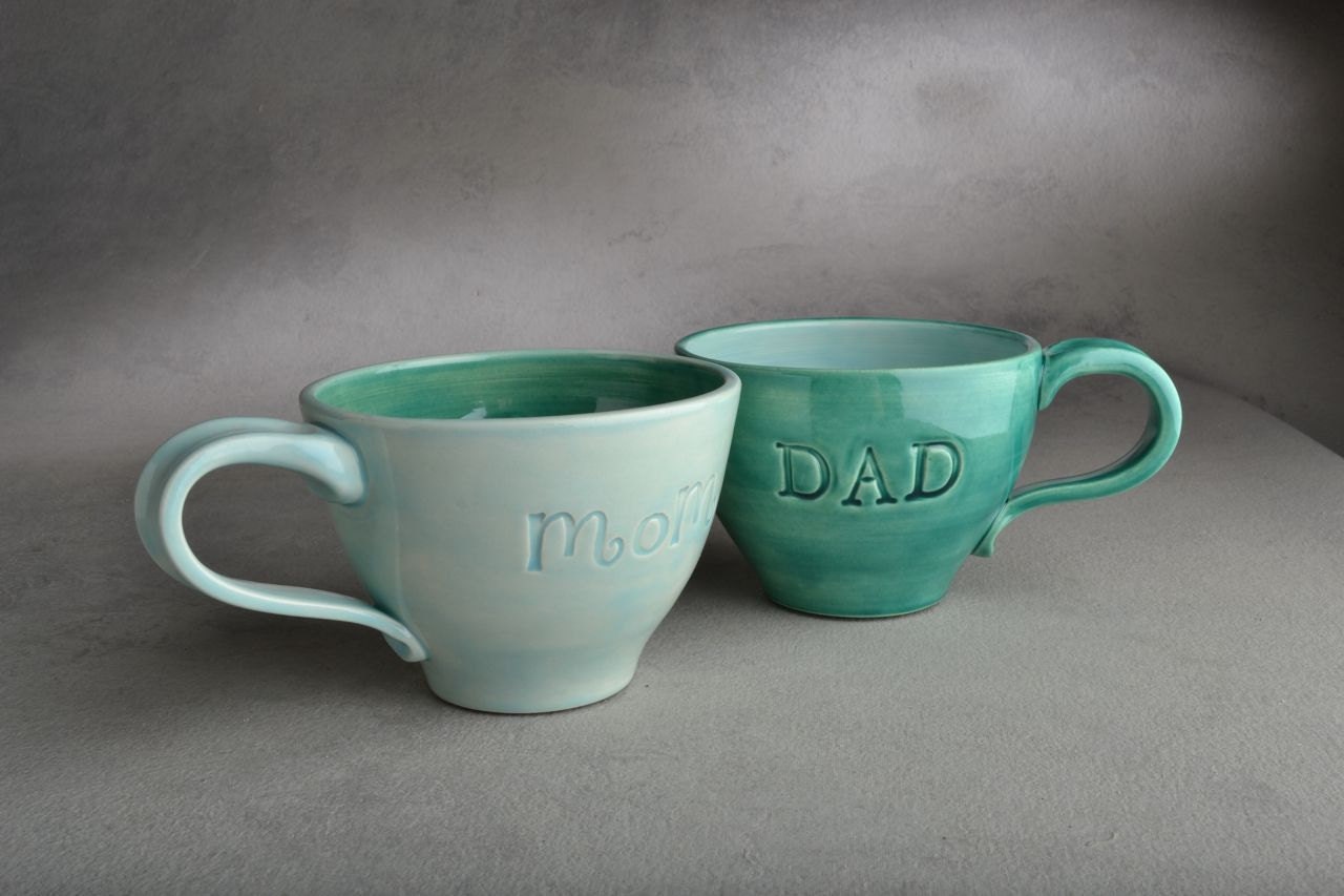 Mom & Dad Coffee Mugs Ready To Ship Coffee Tea Cocoa Mugs by Symmetrical Pottery