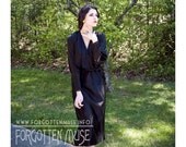 1900s - Mademoiselle Coco - black satin  long sleeve dress - size S M
