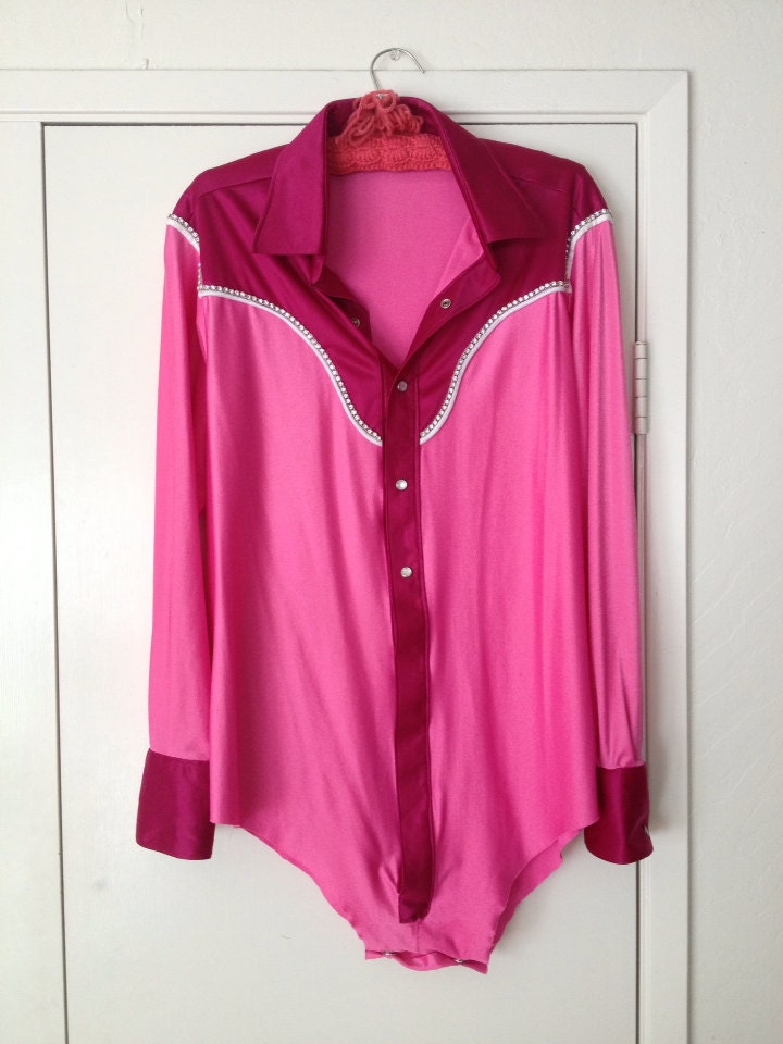 Rhinestone cowgirl bodysuit, pink western shirt size XL