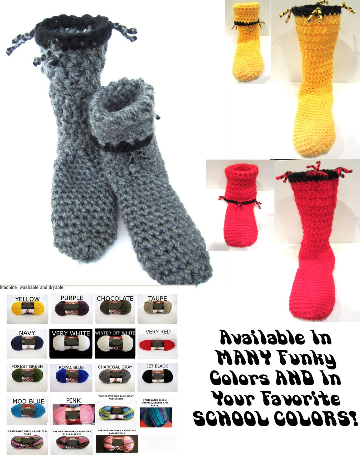 Taller Snug Fit Socks, College Colors, School Colors, Customizable Colors , Funky Handmade Socks , Chunky Socks