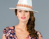 Panama Straw Hat- White with Tan Tribal Hatband